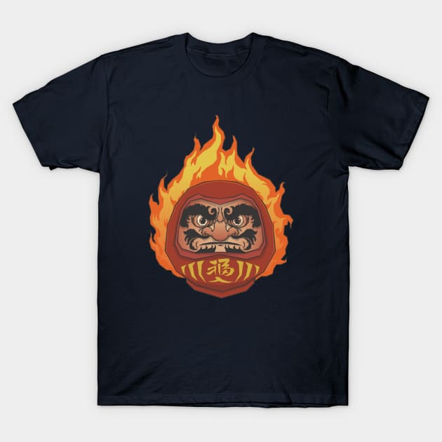 Japanese Traditional Daruma Doll Burning Daruma T-Shirt by MythoCulture